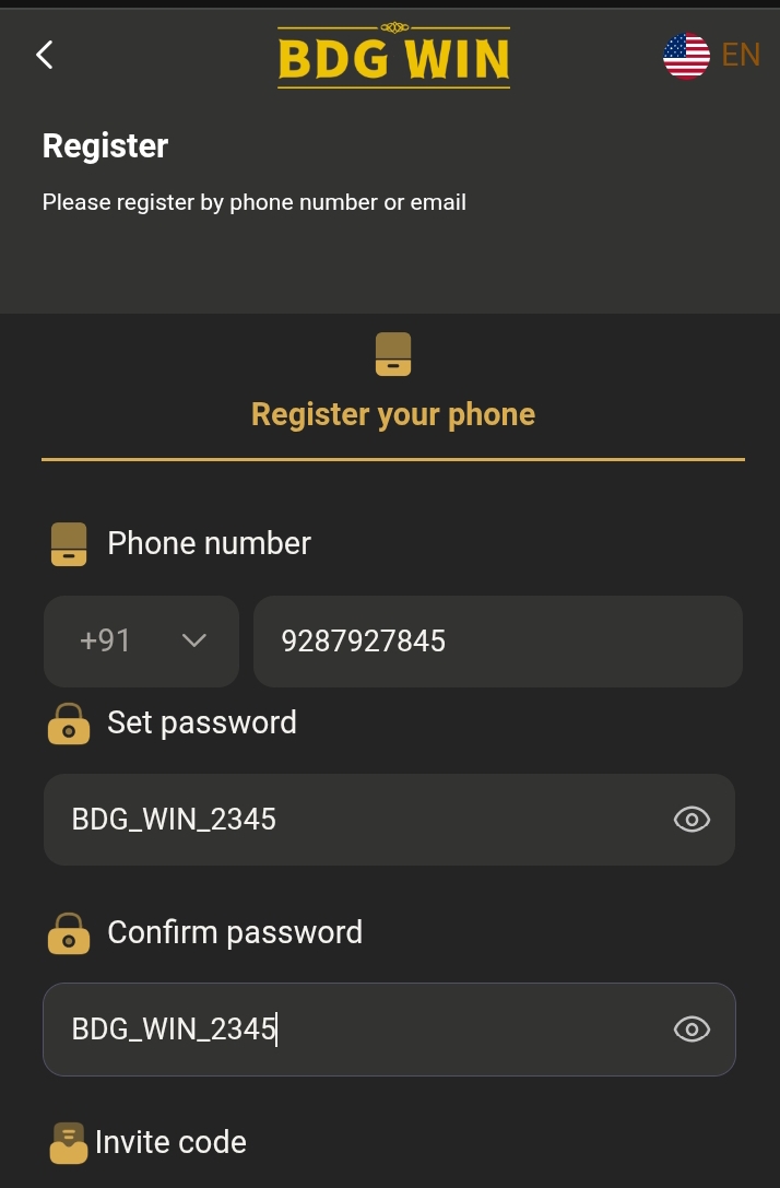 BDG Win Register Step 2